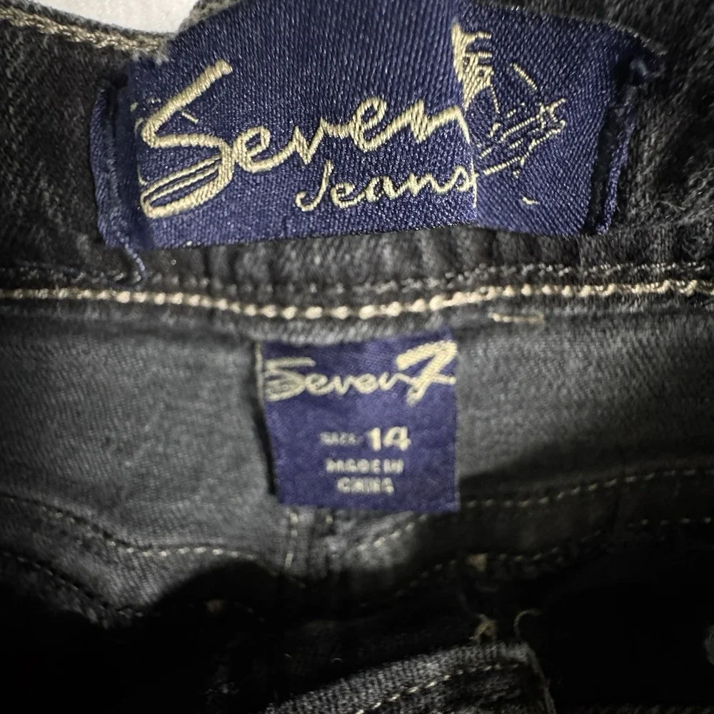 Seven7 Jeans Skinny Straight Leg‎ Girls 14 Black Wash Embroidered Pockets